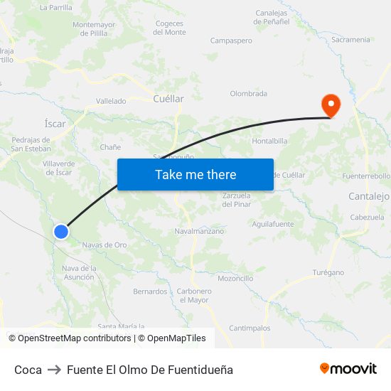 Coca to Fuente El Olmo De Fuentidueña map