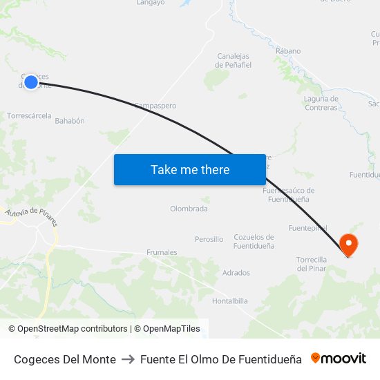 Cogeces Del Monte to Fuente El Olmo De Fuentidueña map
