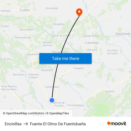 Encinillas to Fuente El Olmo De Fuentidueña map