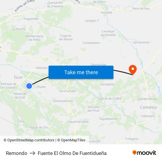 Remondo to Fuente El Olmo De Fuentidueña map