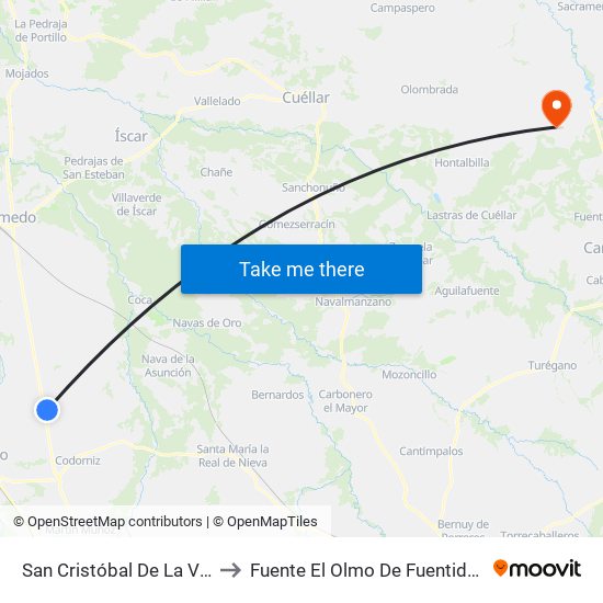 San Cristóbal De La Vega to Fuente El Olmo De Fuentidueña map