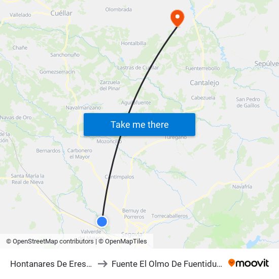 Hontanares De Eresma to Fuente El Olmo De Fuentidueña map