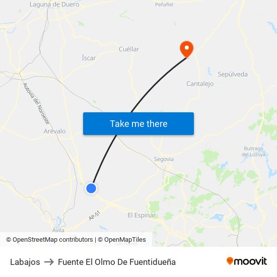 Labajos to Fuente El Olmo De Fuentidueña map