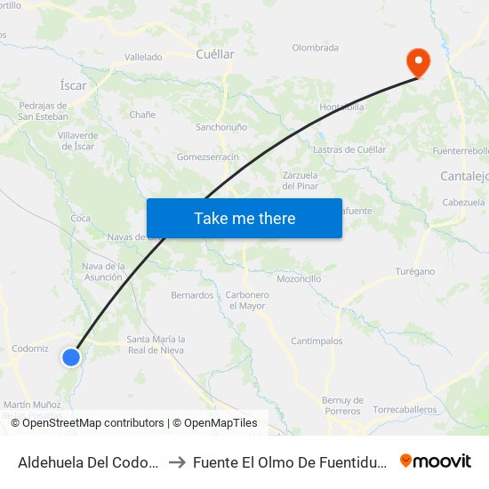 Aldehuela Del Codonal to Fuente El Olmo De Fuentidueña map