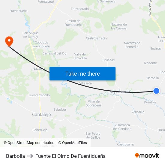 Barbolla to Fuente El Olmo De Fuentidueña map