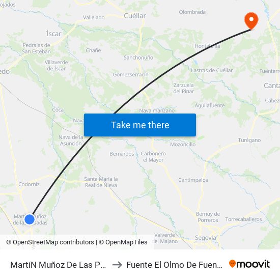 Martí­N Muñoz De Las Posadas to Fuente El Olmo De Fuentidueña map