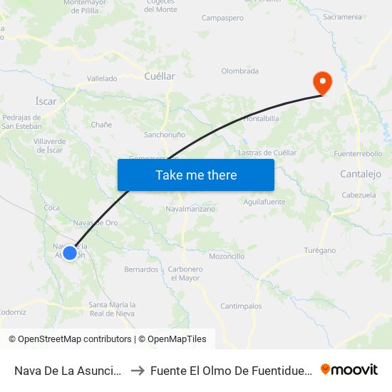 Nava De La Asunción to Fuente El Olmo De Fuentidueña map