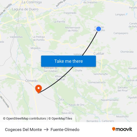 Cogeces Del Monte to Fuente-Olmedo map