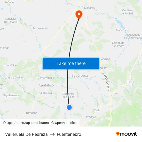 Valleruela De Pedraza to Fuentenebro map