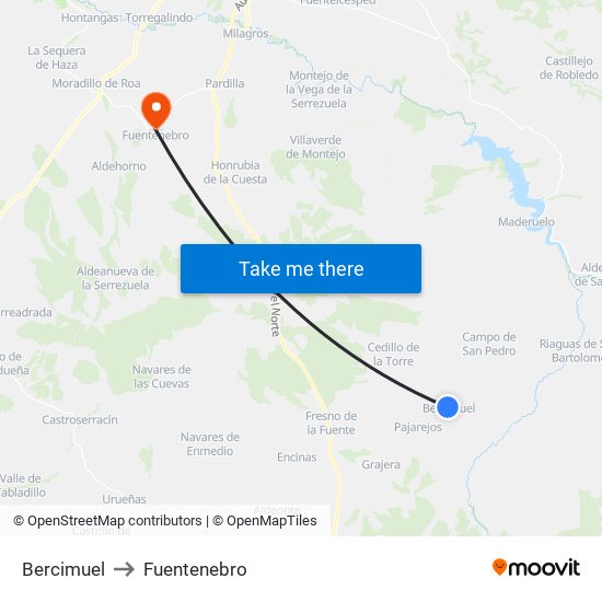 Bercimuel to Fuentenebro map