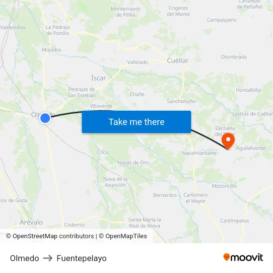 Olmedo to Fuentepelayo map