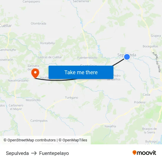 Sepulveda to Fuentepelayo map