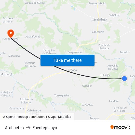 Arahuetes to Fuentepelayo map