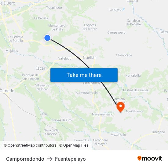 Camporredondo to Fuentepelayo map