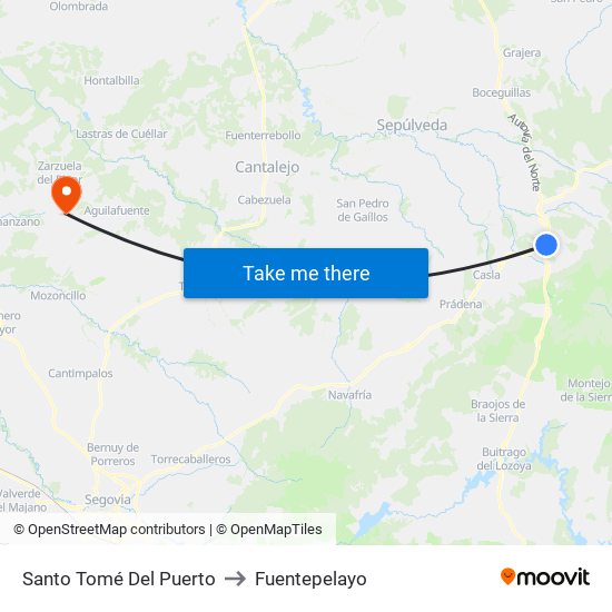 Santo Tomé Del Puerto to Fuentepelayo map