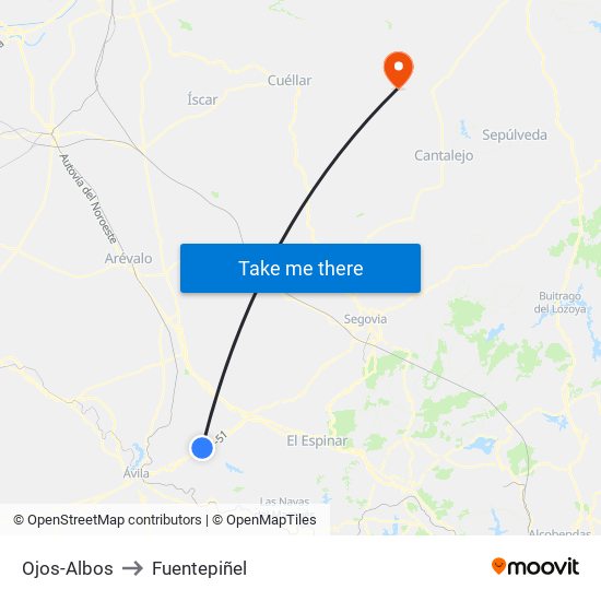 Ojos-Albos to Fuentepiñel map