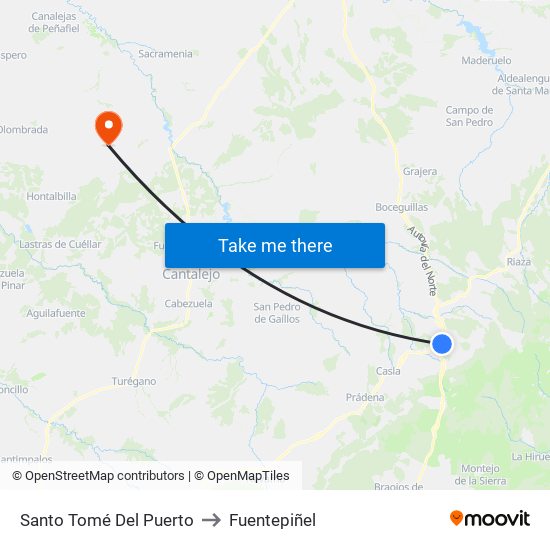 Santo Tomé Del Puerto to Fuentepiñel map