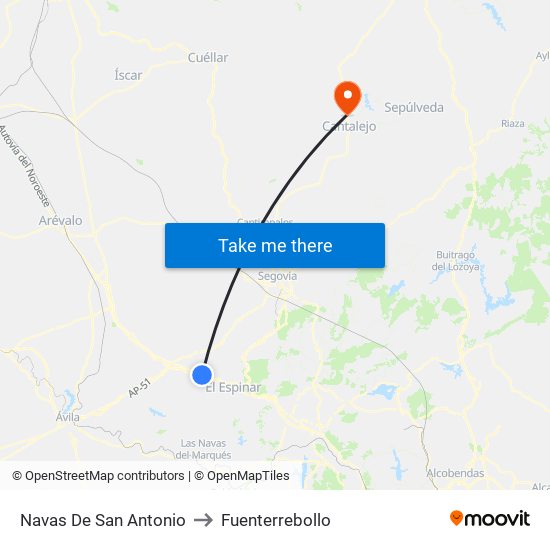 Navas De San Antonio to Fuenterrebollo map