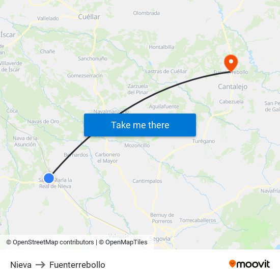 Nieva to Fuenterrebollo map