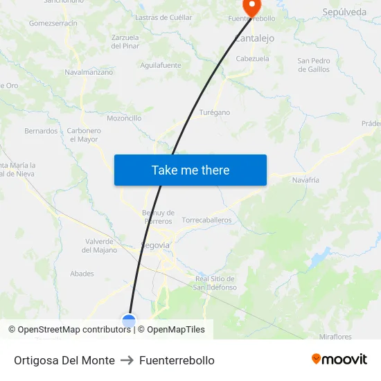 Ortigosa Del Monte to Fuenterrebollo map