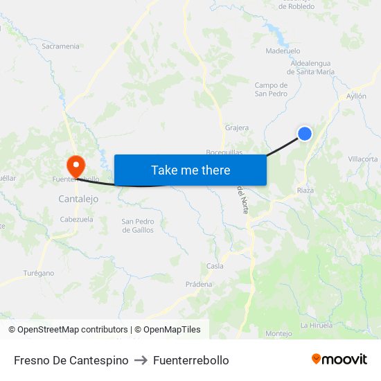 Fresno De Cantespino to Fuenterrebollo map