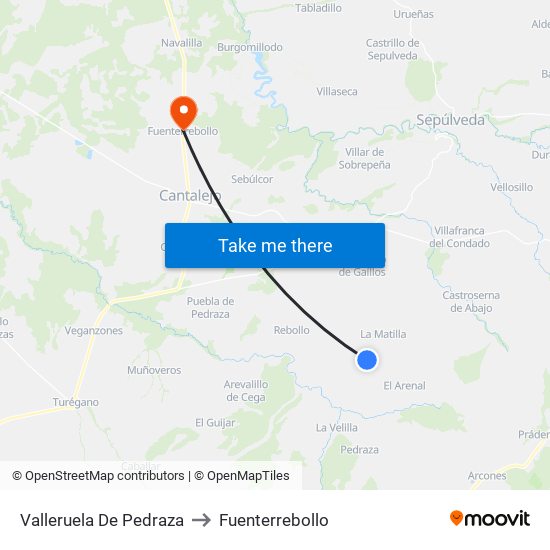 Valleruela De Pedraza to Fuenterrebollo map