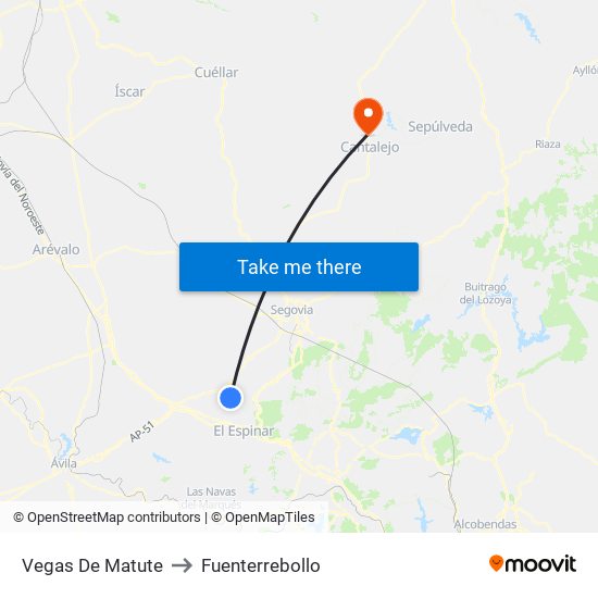 Vegas De Matute to Fuenterrebollo map