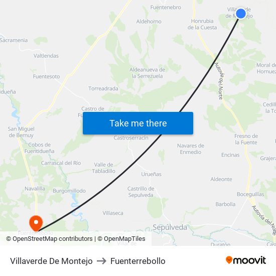 Villaverde De Montejo to Fuenterrebollo map