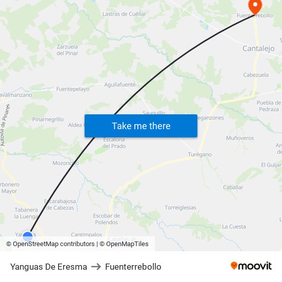 Yanguas De Eresma to Fuenterrebollo map