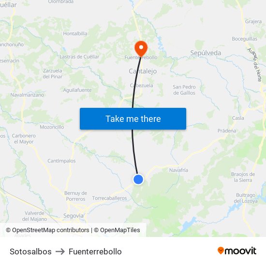 Sotosalbos to Fuenterrebollo map