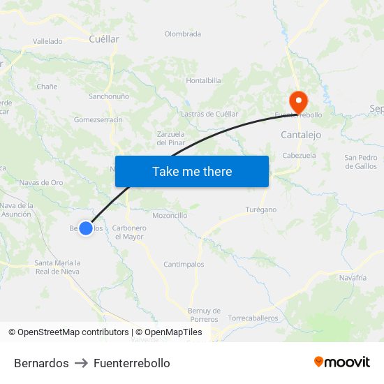 Bernardos to Fuenterrebollo map