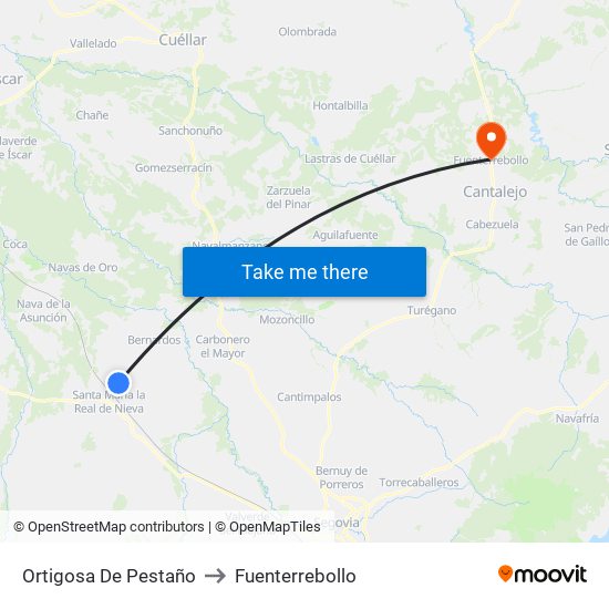 Ortigosa De Pestaño to Fuenterrebollo map