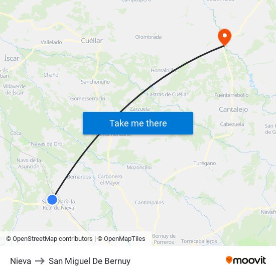Nieva to San Miguel De Bernuy map