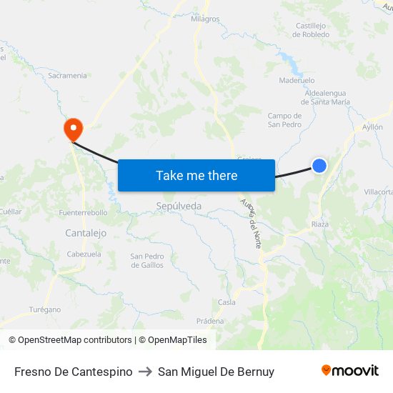 Fresno De Cantespino to San Miguel De Bernuy map