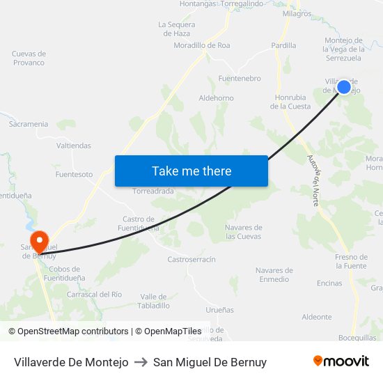 Villaverde De Montejo to San Miguel De Bernuy map