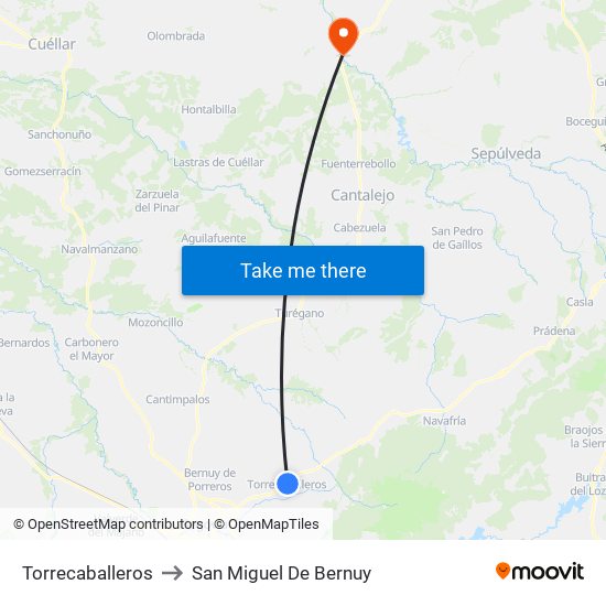 Torrecaballeros to San Miguel De Bernuy map