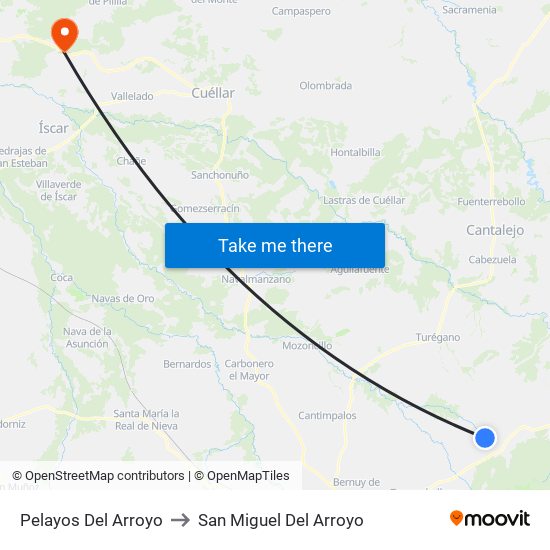 Pelayos Del Arroyo to San Miguel Del Arroyo map