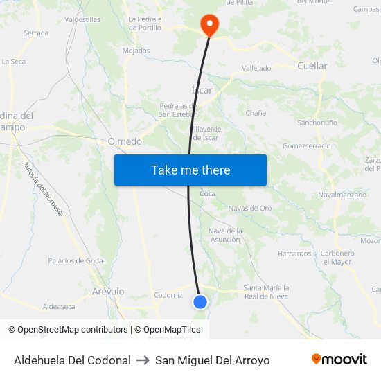Aldehuela Del Codonal to San Miguel Del Arroyo map