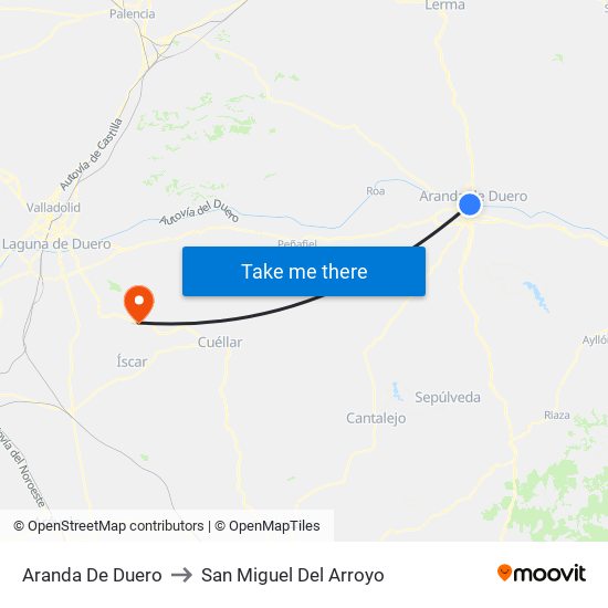 Aranda De Duero to San Miguel Del Arroyo map