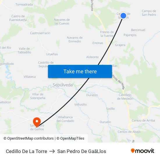 Cedillo De La Torre to San Pedro De Gaã­Llos map