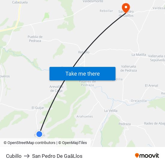 Cubillo to San Pedro De Gaã­Llos map