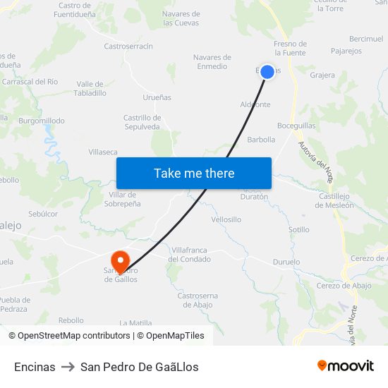 Encinas to San Pedro De Gaã­Llos map