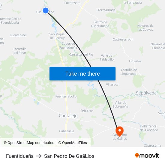 Fuentidueña to San Pedro De Gaã­Llos map