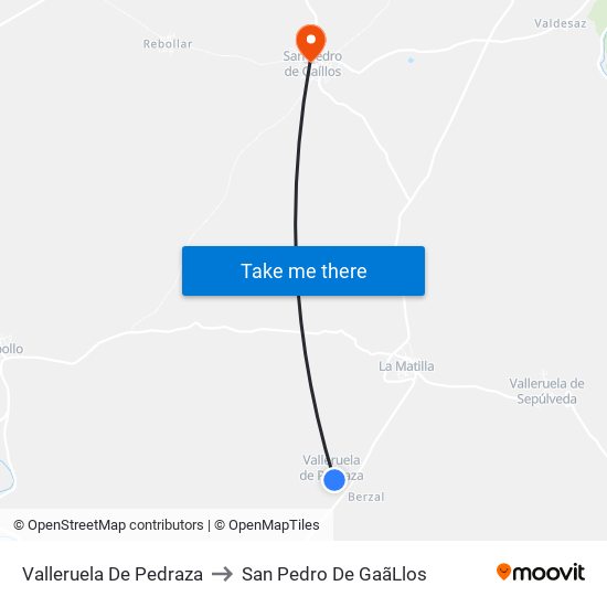 Valleruela De Pedraza to San Pedro De Gaã­Llos map