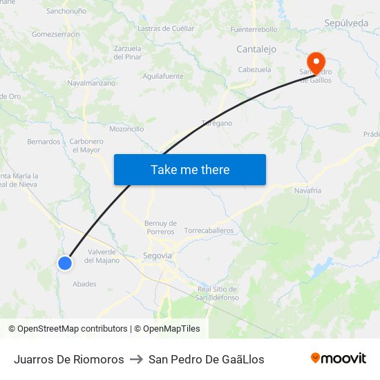 Juarros De Riomoros to San Pedro De Gaã­Llos map