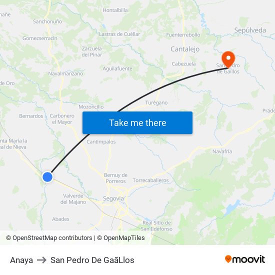 Anaya to San Pedro De Gaã­Llos map