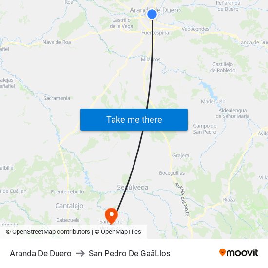 Aranda De Duero to San Pedro De Gaã­Llos map