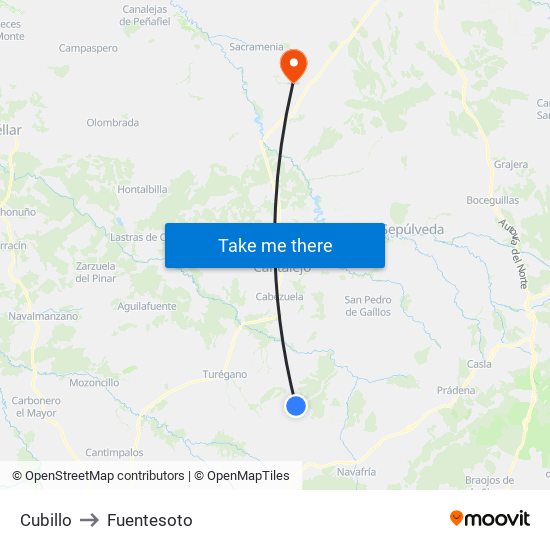 Cubillo to Fuentesoto map