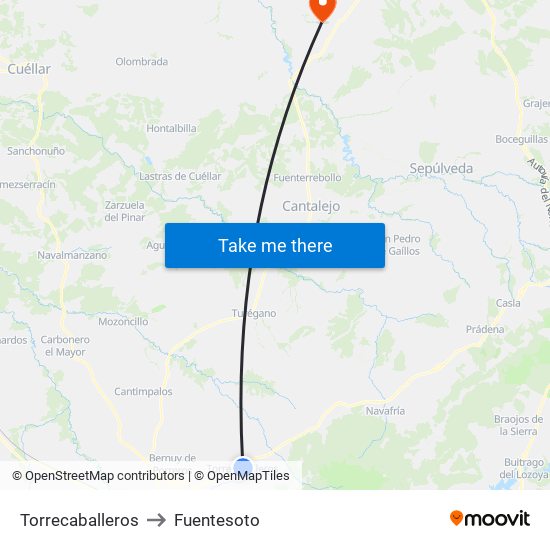 Torrecaballeros to Fuentesoto map
