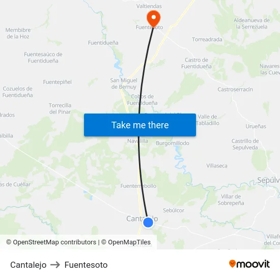 Cantalejo to Fuentesoto map